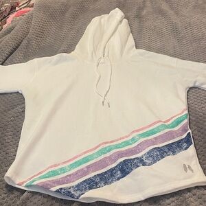 Victoria's Secret White Hoodie with Pink, Green, and Purple Stripes